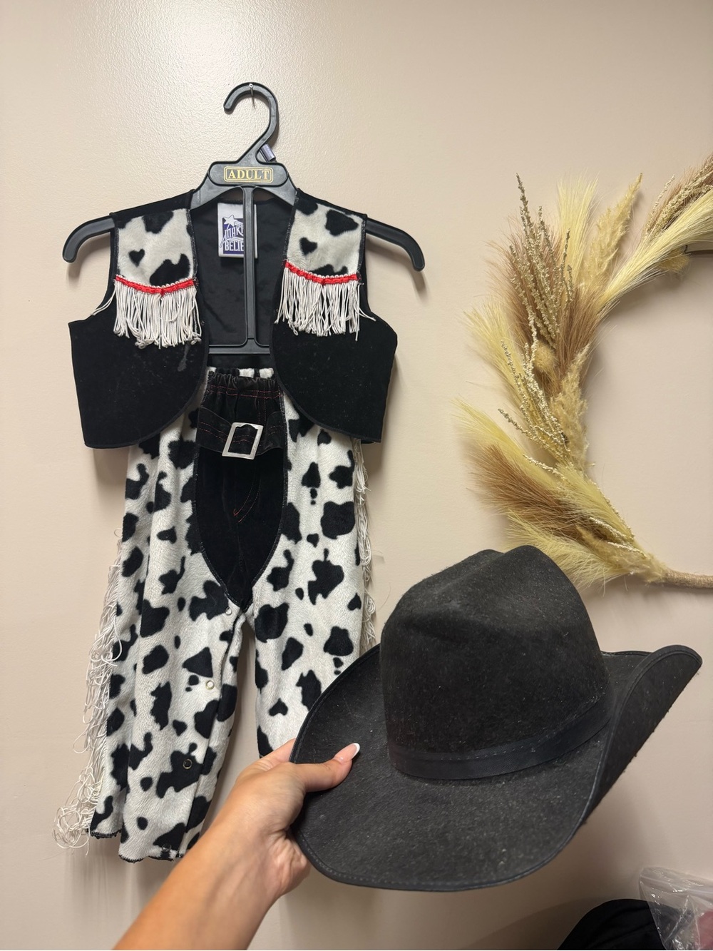 Cow Print Western Costume Set with Black Cowboy Hat